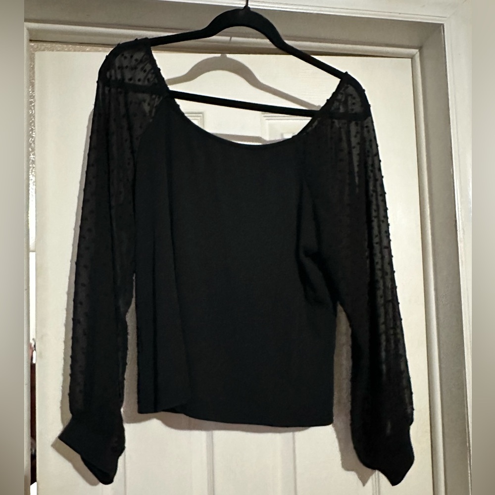 Black Crop Too With Polka Dot Sheer Sleeves - XXL